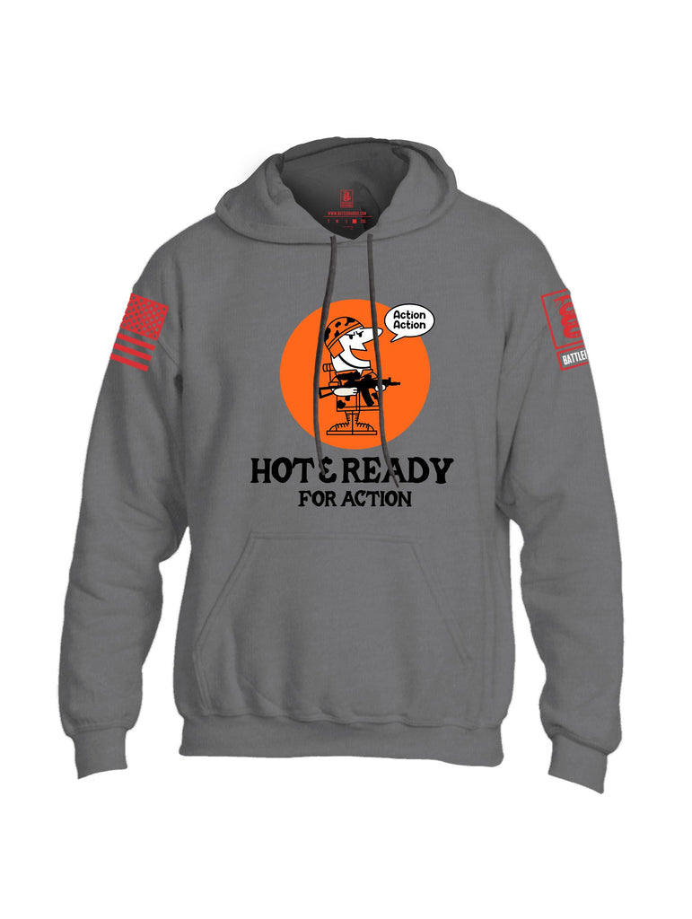 Battleraddle Hot & Ready For Action  Red Sleeves Uni Cotton Blended Hoodie With Pockets