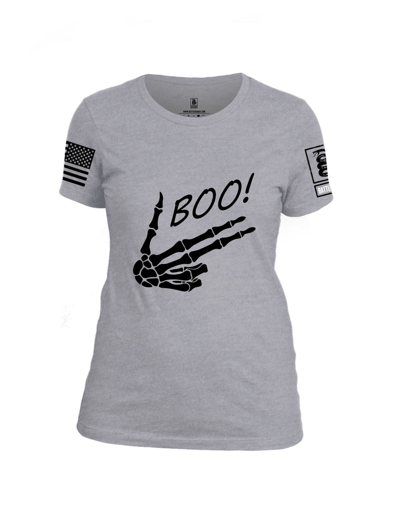 Battleraddle Boo Skeleton  Black Sleeves Women Cotton Crew Neck T-Shirt