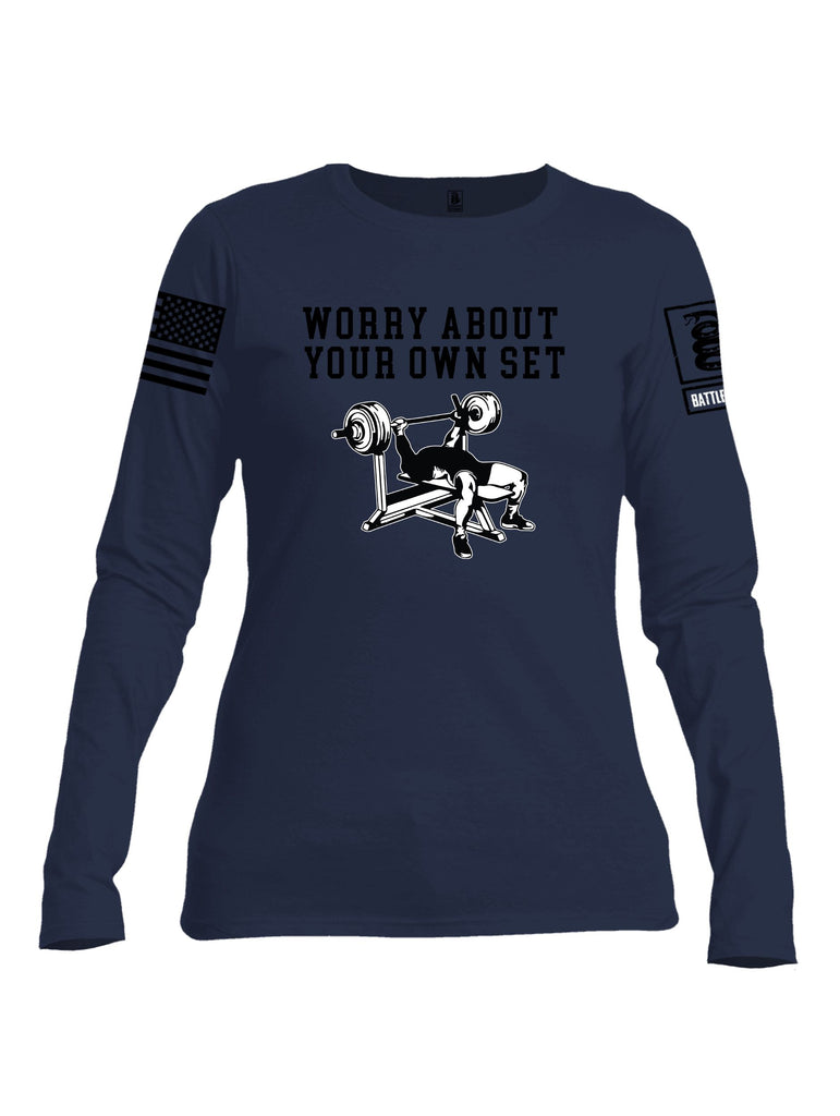 Battleraddle Worry About Your Own Set  Black Sleeves Women Cotton Crew Neck Long Sleeve T Shirt