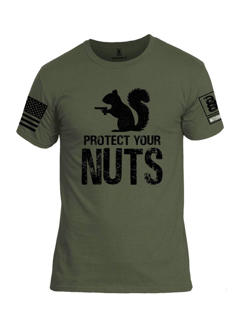 Battleraddle Protect Your Nuts  Black Sleeves Men Cotton Crew Neck T-Shirt