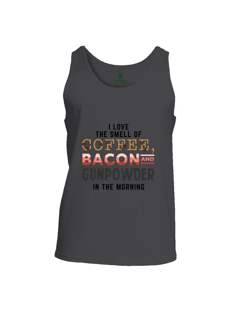 Battleraddle I Love The Smell Of Coffee, Bacon And Gunpowder In The Morning Dark Green Sleeves Men Cotton Cotton Tank Top
