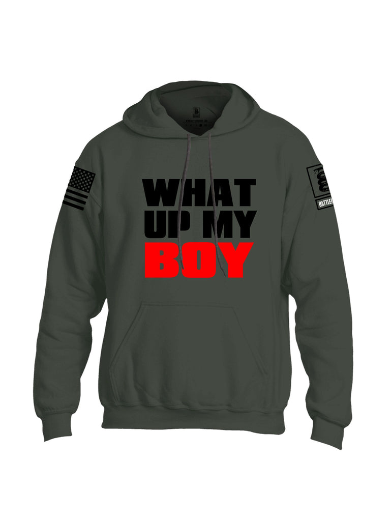 Battleraddle What Up My Boy  Black Sleeves Uni Cotton Blended Hoodie With Pockets