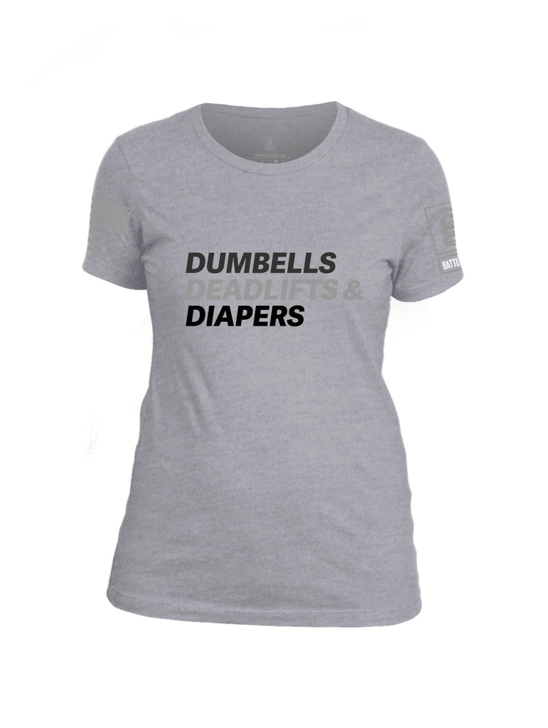 Battleraddle Dumbells Deadlifts & Diapers Grey Sleeves Women Cotton Crew Neck T-Shirt