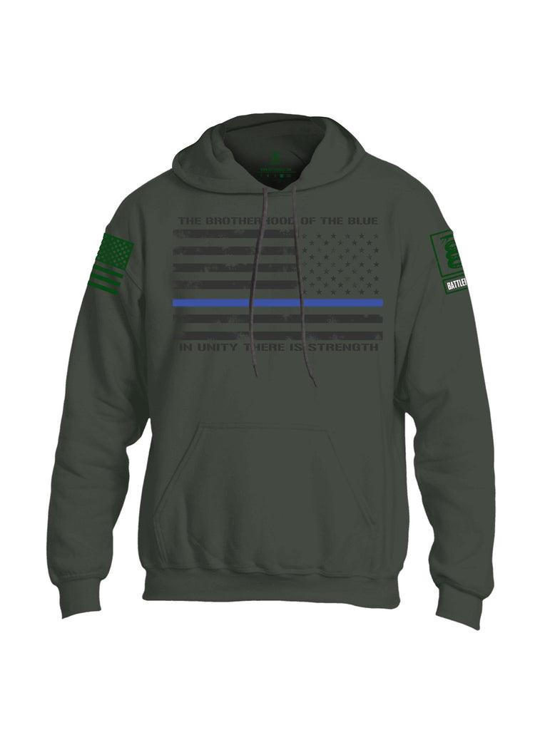 Battleraddle The Brotherhood Of The Blue White  Dark Green Sleeves Uni Cotton Blended Hoodie With Pockets