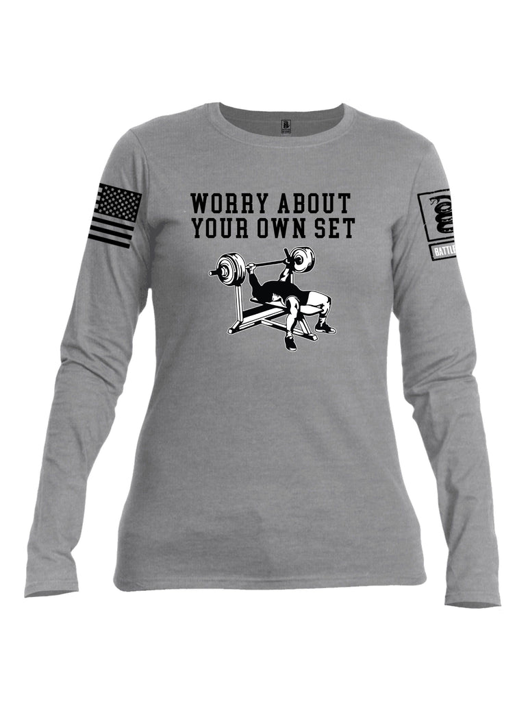 Battleraddle Worry About Your Own Set  Black Sleeves Women Cotton Crew Neck Long Sleeve T Shirt