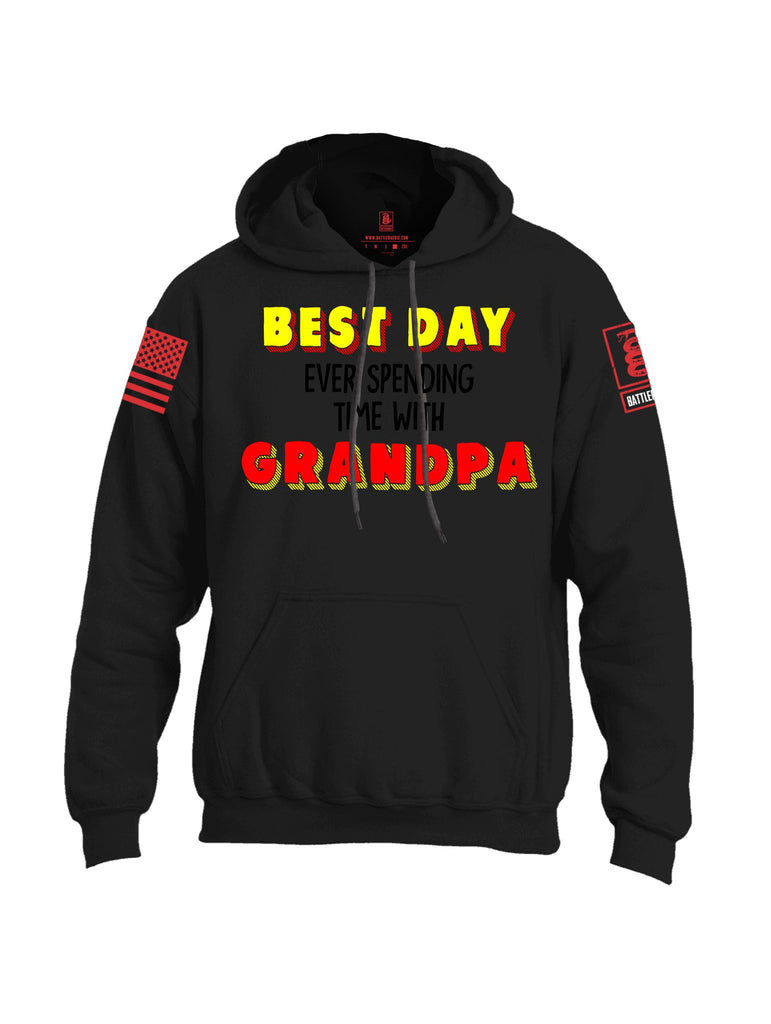 Battleraddle Best Day Ever Spending Time With Grandpa Red Sleeves Uni Cotton Blended Hoodie With Pockets