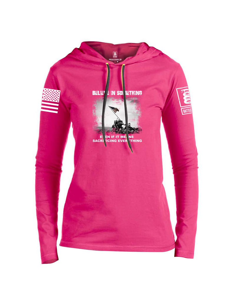 Battleraddle Believe In Something  White Sleeves Women Cotton Thin Cotton Lightweight Hoodie