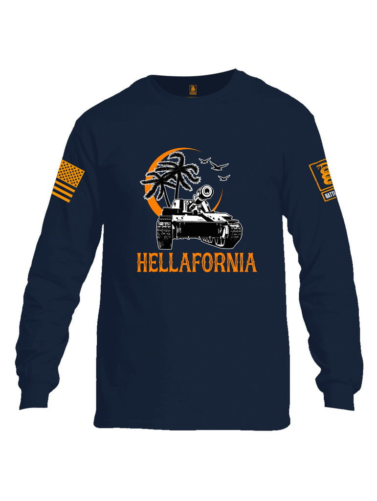 Battleraddle Hellafornia Orange Sleeves Men Cotton Crew Neck Long Sleeve T Shirt