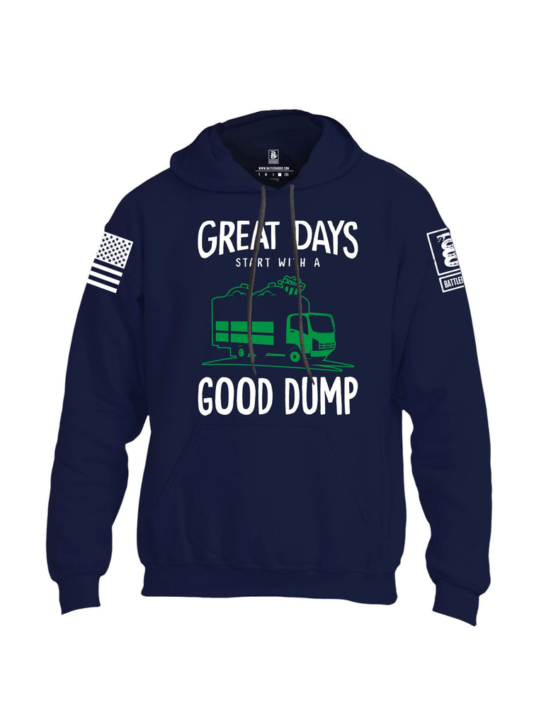 Battleraddle Great Days Start With A Good Dump White Sleeves Uni Cotton Blended Hoodie With Pockets