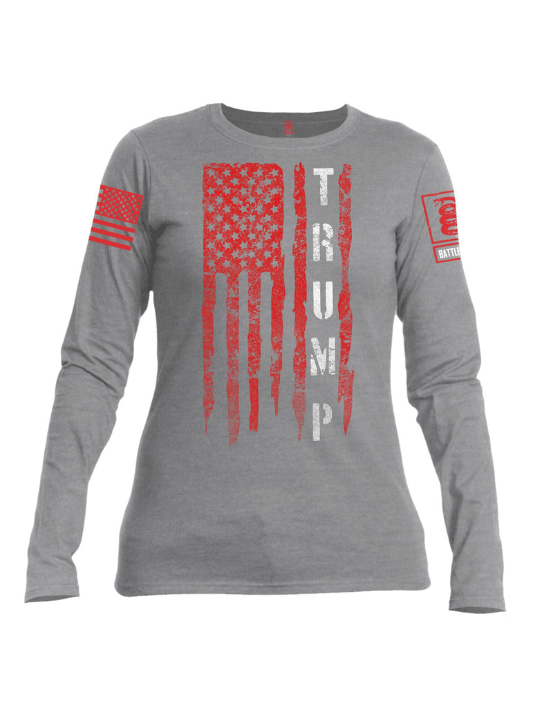 Battleraddle Trump Flag Red Sleeves Women Cotton Crew Neck Long Sleeve T Shirt