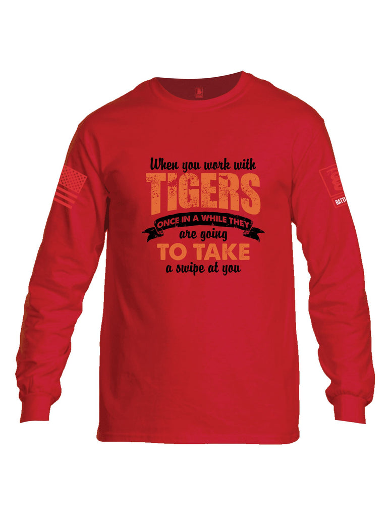 Battleraddle When You Work With Tigers Red Sleeves Men Cotton Crew Neck Long Sleeve T Shirt
