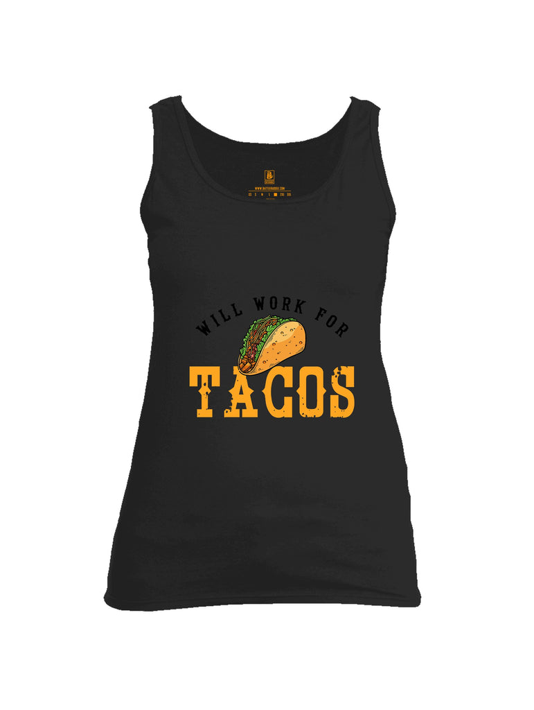 Battleraddle Will Work For Tacos Orange Sleeves Women Cotton Cotton Tank Top