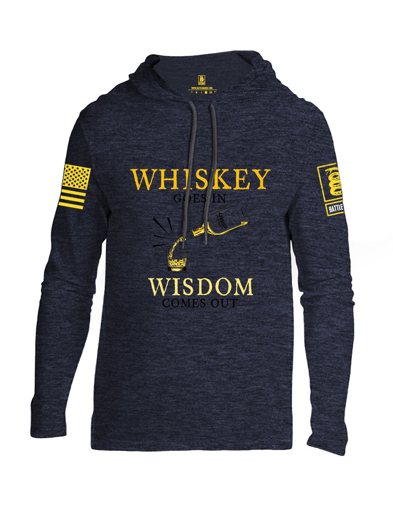 Battleraddle Whiskey Goes In Wisdom Comes Out Yellow Sleeves Men Cotton Thin Cotton Lightweight Hoodie