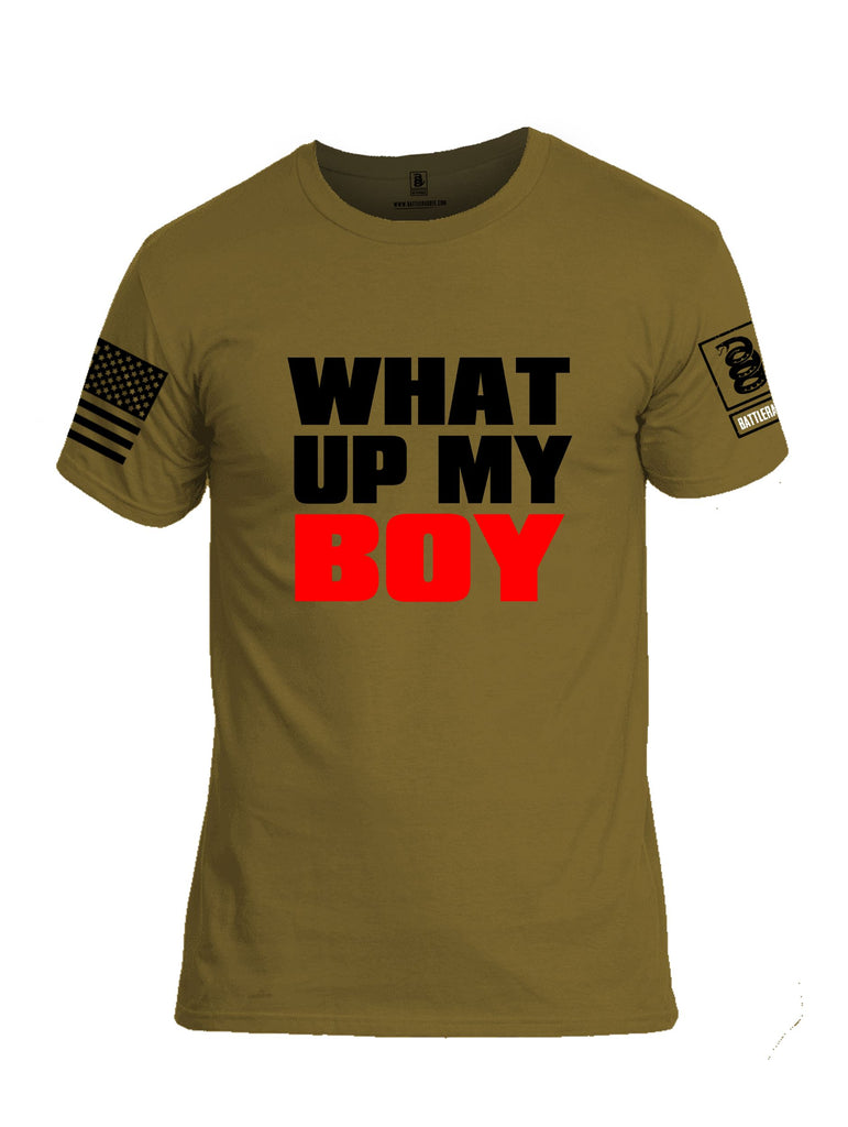 Battleraddle What Up My Boy  Black Sleeves Men Cotton Crew Neck T-Shirt