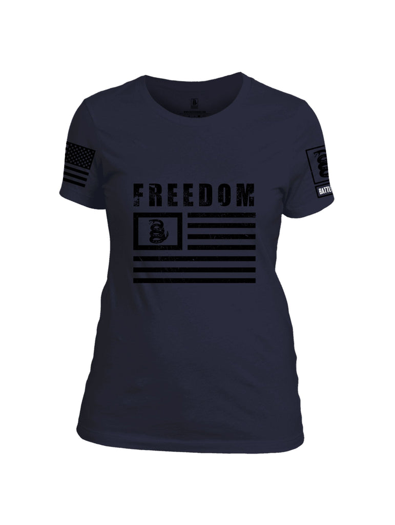 Battleraddle Freedom Flag Black Sleeves Women Cotton Crew Neck T-Shirt