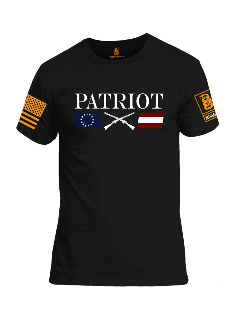 Battleraddle Patriot Rifle Flag White Orange Sleeves Men Cotton Crew Neck T-Shirt