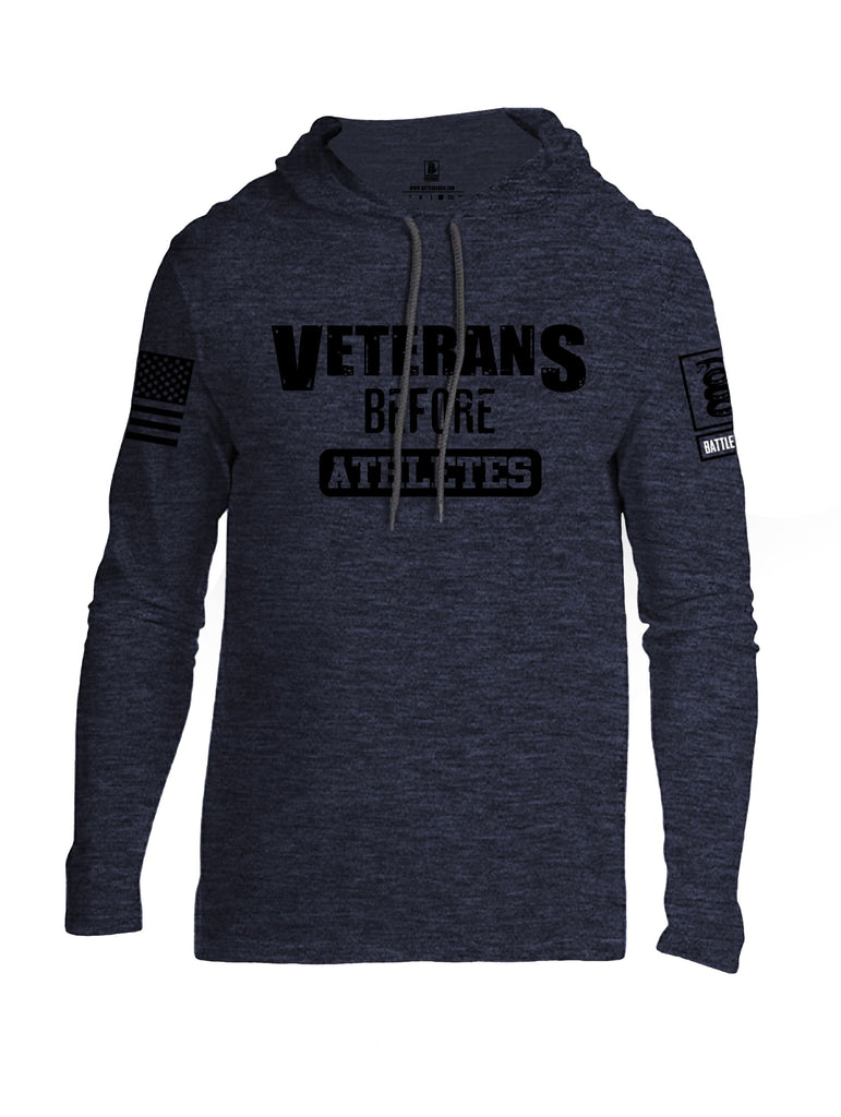 Battleraddle Veterans Before Athletes Black Sleeves Men Cotton Thin Cotton Lightweight Hoodie