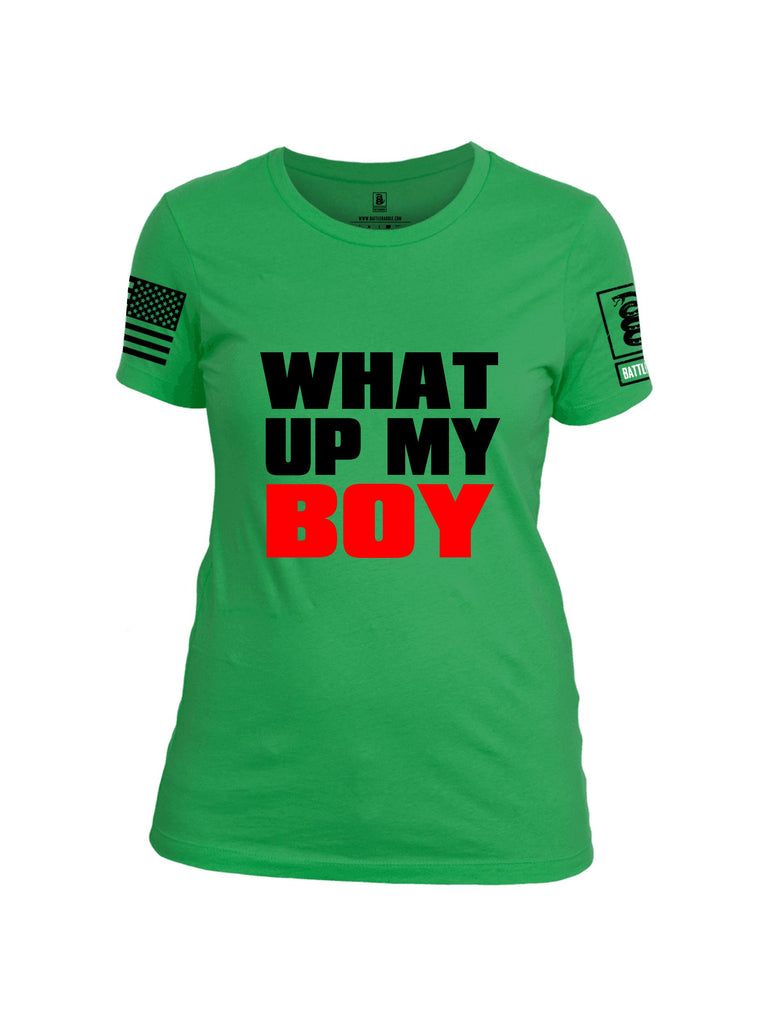 Battleraddle What Up My Boy  Black Sleeves Women Cotton Crew Neck T-Shirt