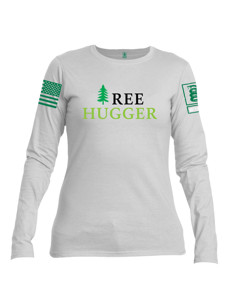 Battleraddle Tree Hugger Pearl Green Sleeves Women Cotton Crew Neck Long Sleeve T Shirt