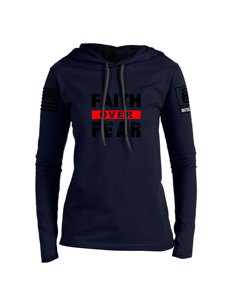 Battleraddle Faith Over Fear Black Sleeves Women Cotton Thin Cotton Lightweight Hoodie