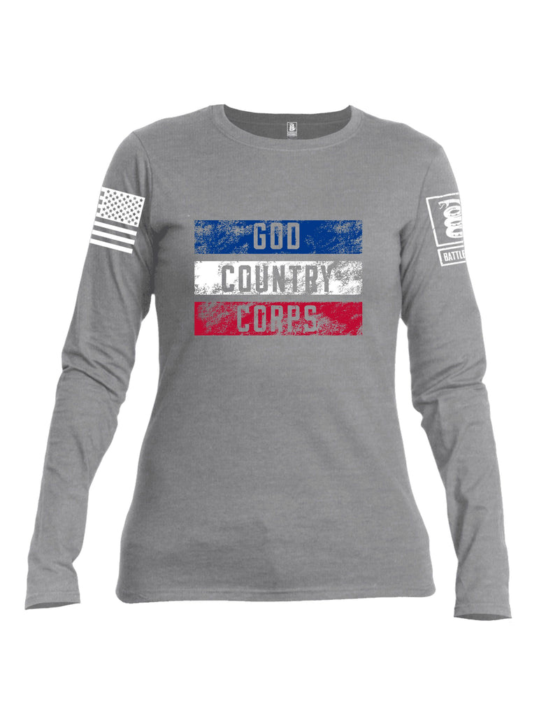 Battleraddle God Country Corps  White Sleeves Women Cotton Crew Neck Long Sleeve T Shirt