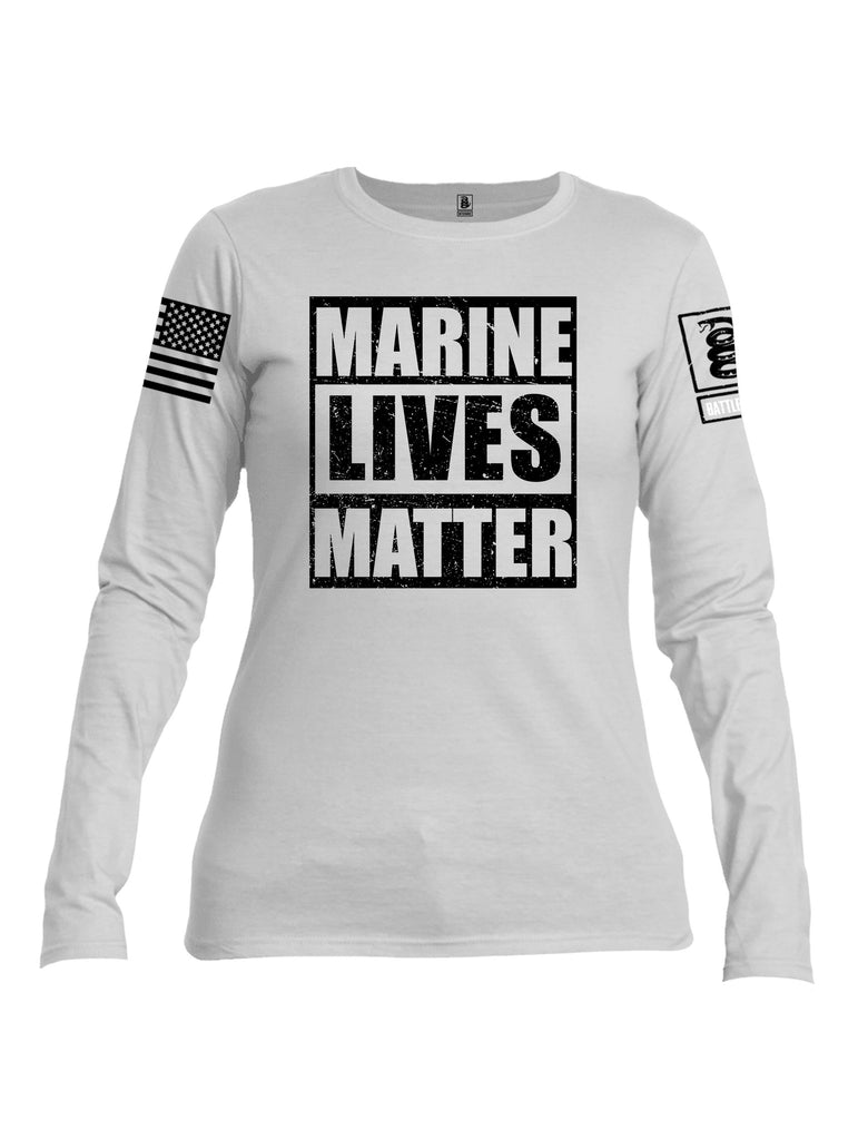 Battleraddle Marine Lives Matter Black Sleeves Women Cotton Crew Neck Long Sleeve T Shirt