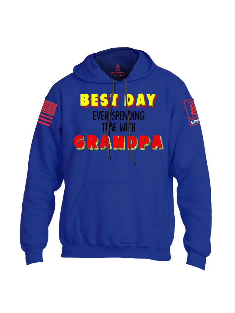 Battleraddle Best Day Ever Spending Time With Grandpa Red Sleeves Uni Cotton Blended Hoodie With Pockets