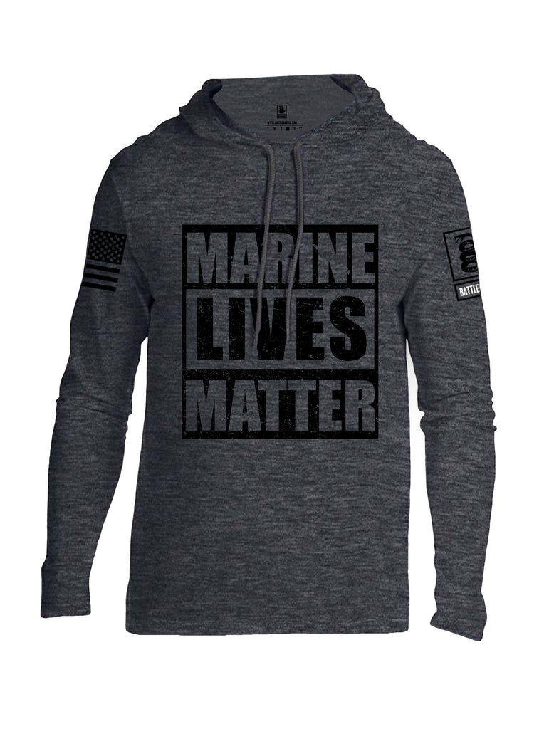 Battleraddle Marine Lives Matter Black Sleeves Men Cotton Thin Cotton Lightweight Hoodie