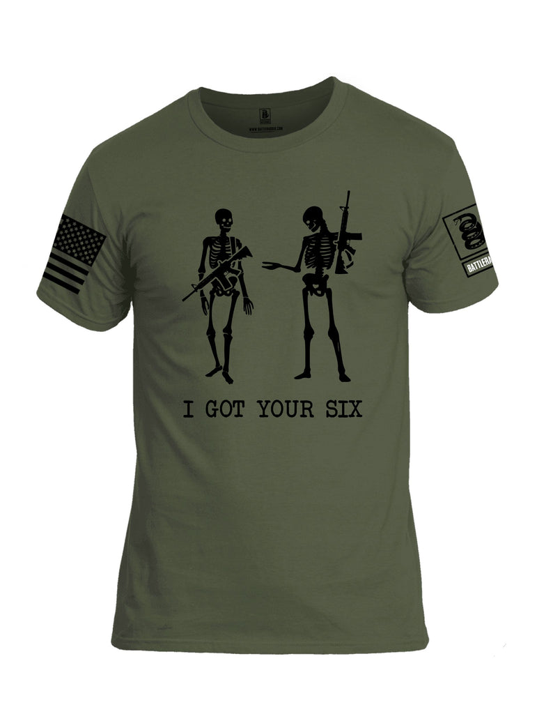 Battleraddle I Got Your Six Skeleton  Black Sleeves Men Cotton Crew Neck T-Shirt