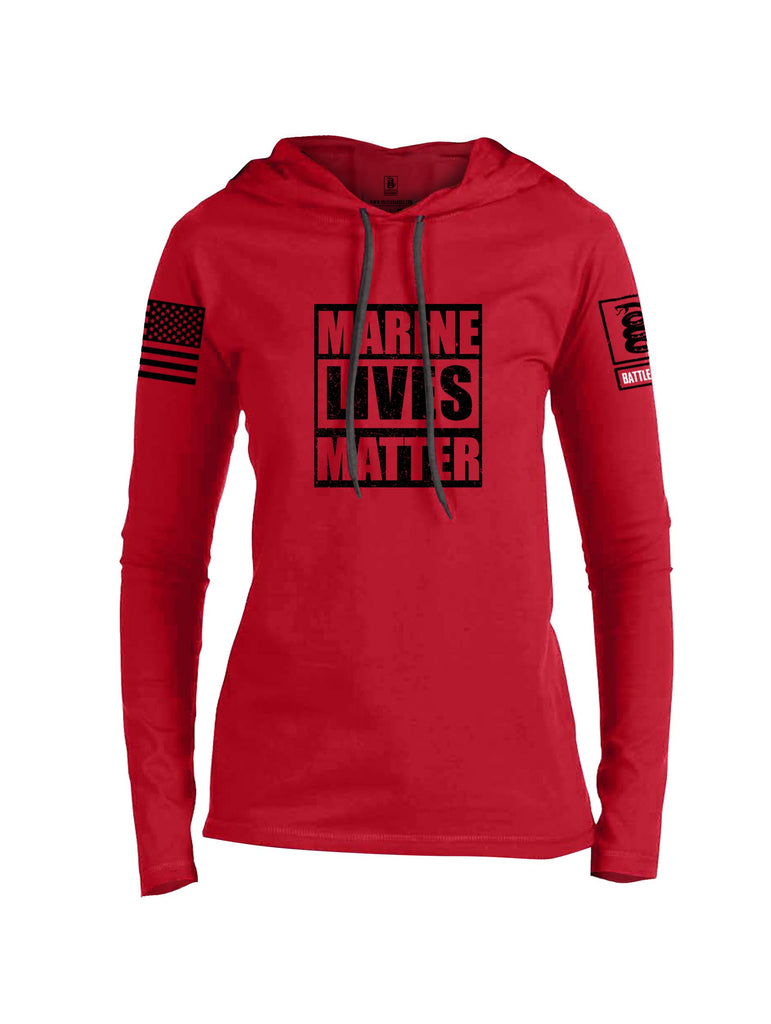 Battleraddle Marine Lives Matter Black Sleeves Women Cotton Thin Cotton Lightweight Hoodie