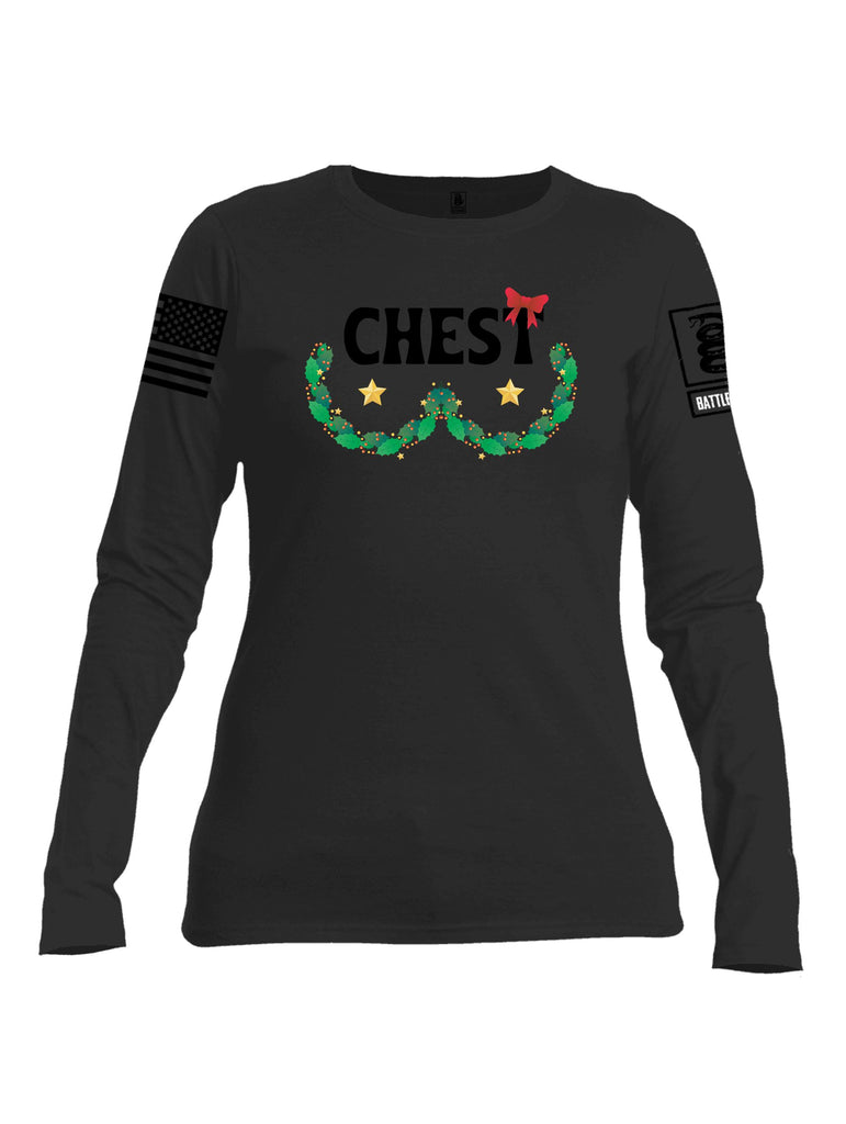 Battleraddle Chest Christmas Black Sleeves Women Cotton Crew Neck Long Sleeve T Shirt