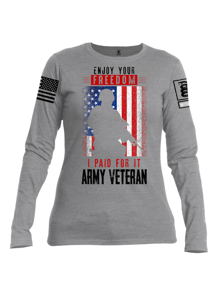 Battleraddle Enjoy Your Freedom  Black Sleeves Women Cotton Crew Neck Long Sleeve T Shirt