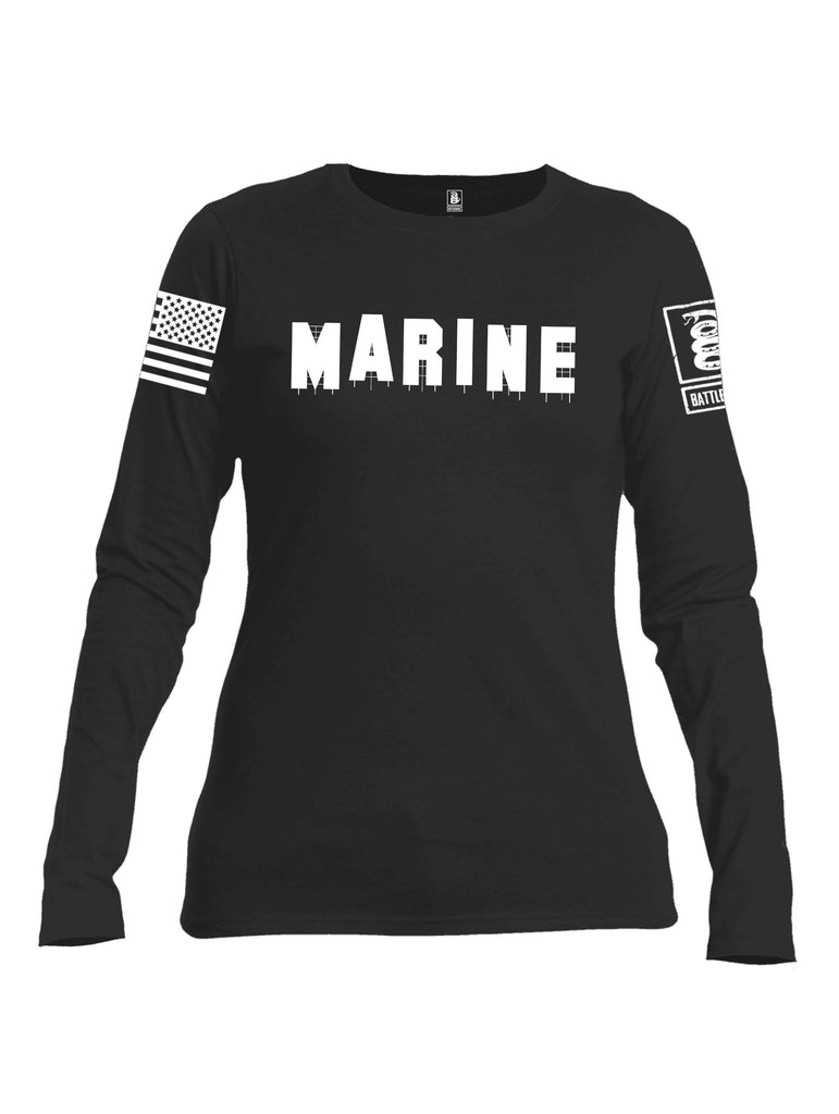 Battleraddle Marine Hollywood White Sleeves Women Cotton Crew Neck Long Sleeve T Shirt