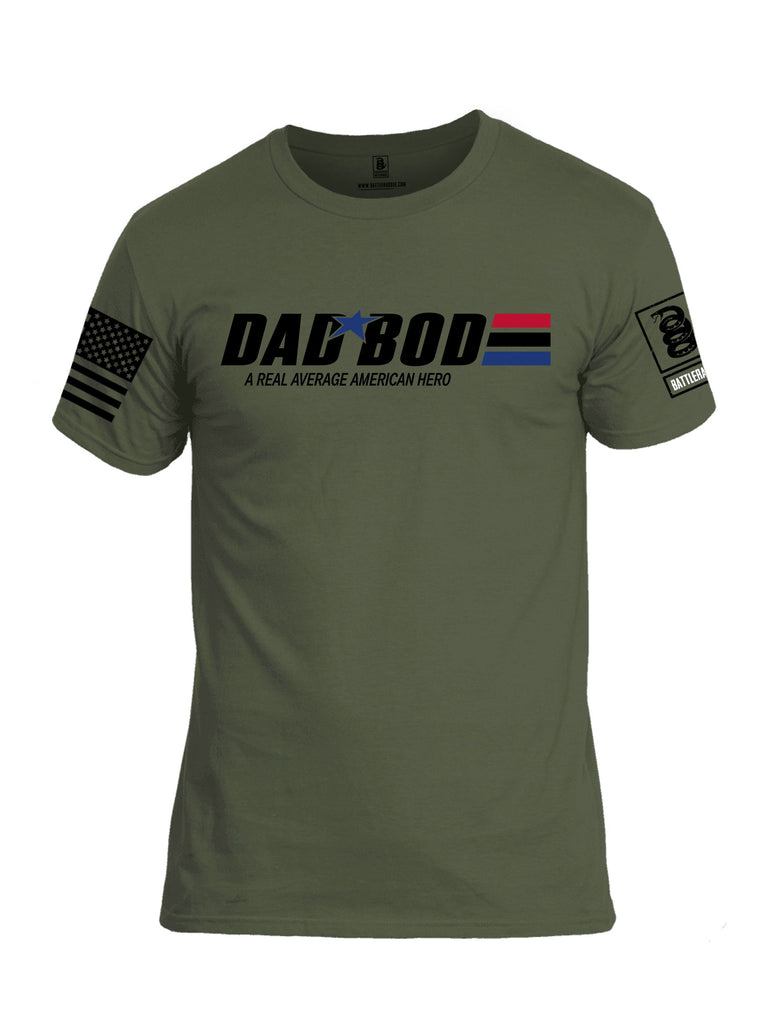 Battleraddle Dad Bod A Real Average American Hero  Black Sleeves Men Cotton Crew Neck T-Shirt