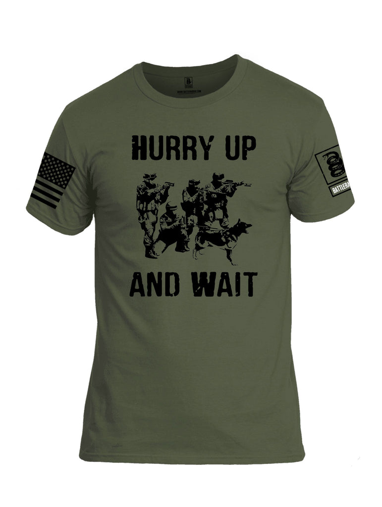 Battleraddle Hurry Up And Wait Black Sleeves Men Cotton Crew Neck T-Shirt
