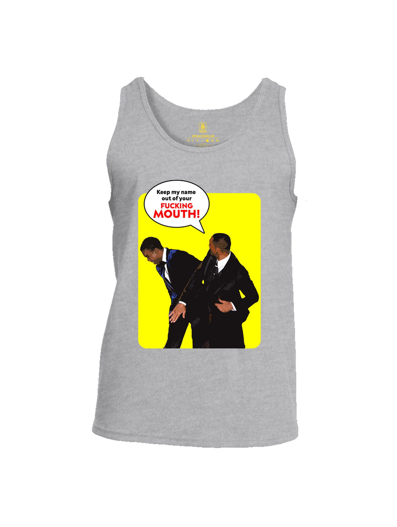 Battleraddle Keep My Name Out Of Your F Mouth  Yellow Sleeves Men Cotton Cotton Tank Top