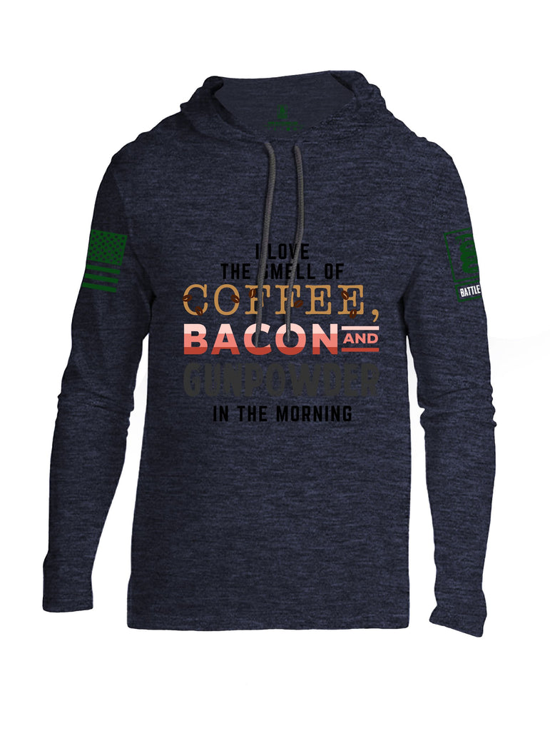 Battleraddle I Love The Smell Of Coffee, Bacon And Gunpowder In The Morning Dark Green Sleeves Men Cotton Thin Cotton Lightweight Hoodie