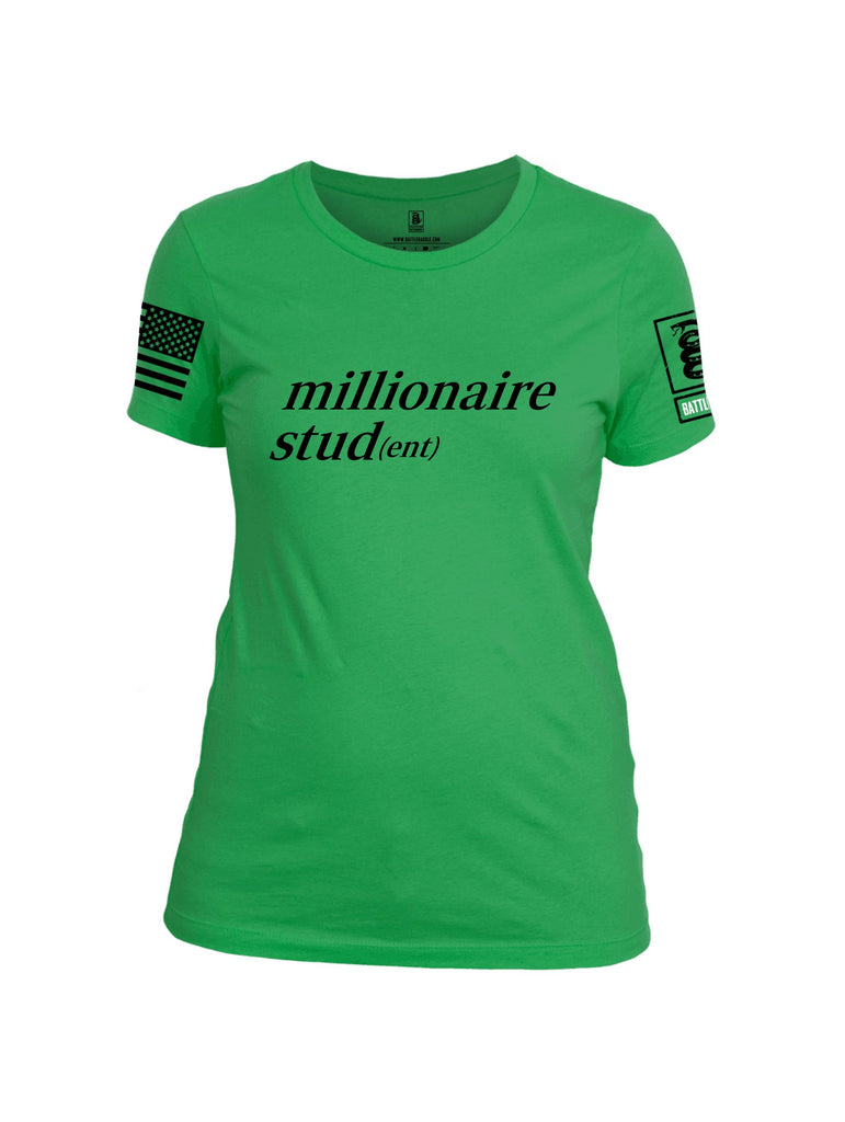 Battleraddle Millionaire Student Black Sleeves Women Cotton Crew Neck T-Shirt