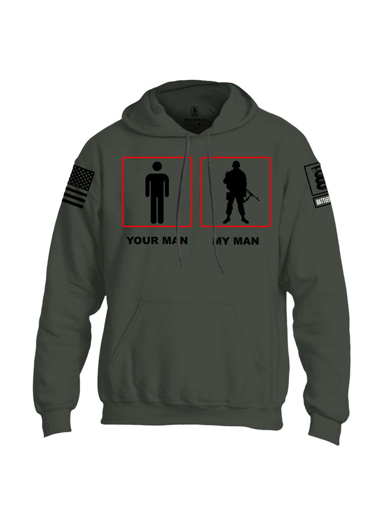 Battleraddle Your Man My Man Black Sleeves Uni Cotton Blended Hoodie With Pockets
