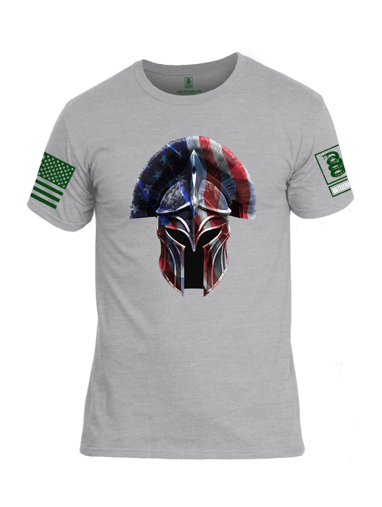Battleraddle Spartan Us Helmet Dark Green Sleeves Men Cotton Crew Neck T-Shirt