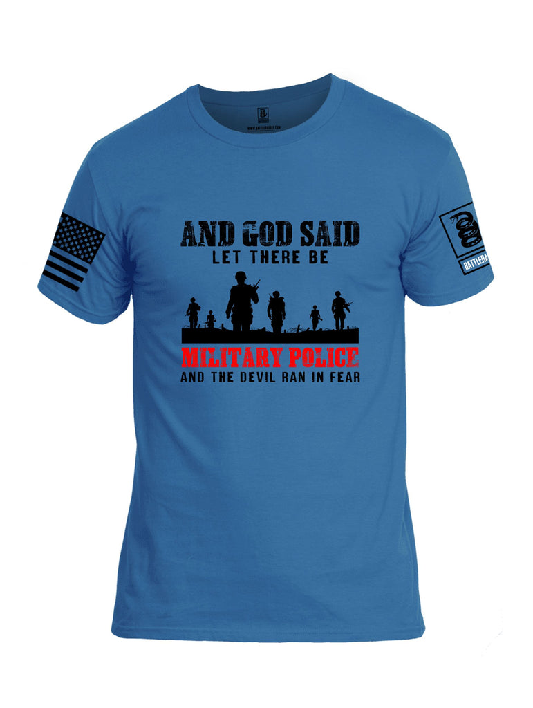 Battleraddle And God Said Let There Be Military Police  Black Sleeves Men Cotton Crew Neck T-Shirt