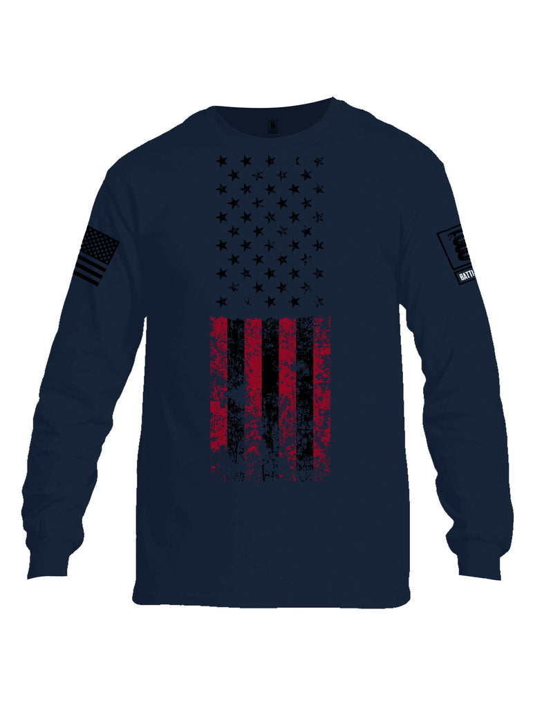 Battleraddle American Flag Grunge Black Sleeves Men Cotton Crew Neck Long Sleeve T Shirt