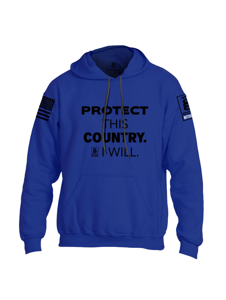 Battleraddle Protect This Country I Will.  Black Sleeves Uni Cotton Blended Hoodie With Pockets