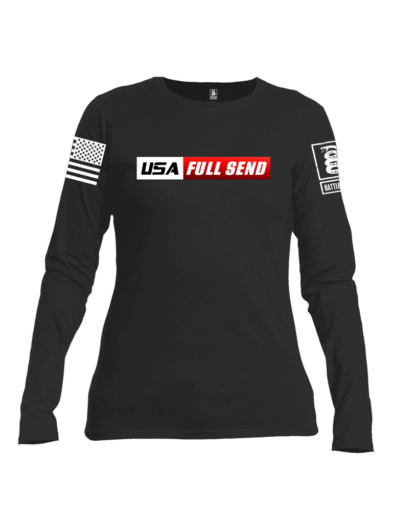 Battleraddle Usa Full Send White Sleeves Women Cotton Crew Neck Long Sleeve T Shirt