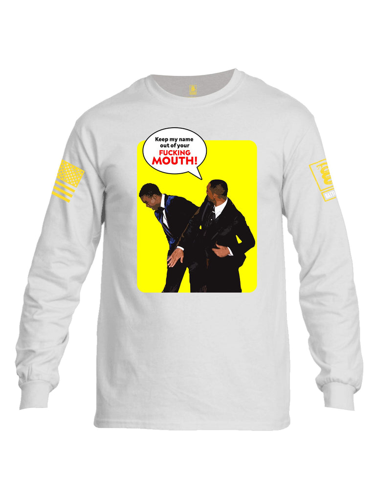 Battleraddle Keep My Name Out Of Your F Mouth  Yellow Sleeves Men Cotton Crew Neck Long Sleeve T Shirt