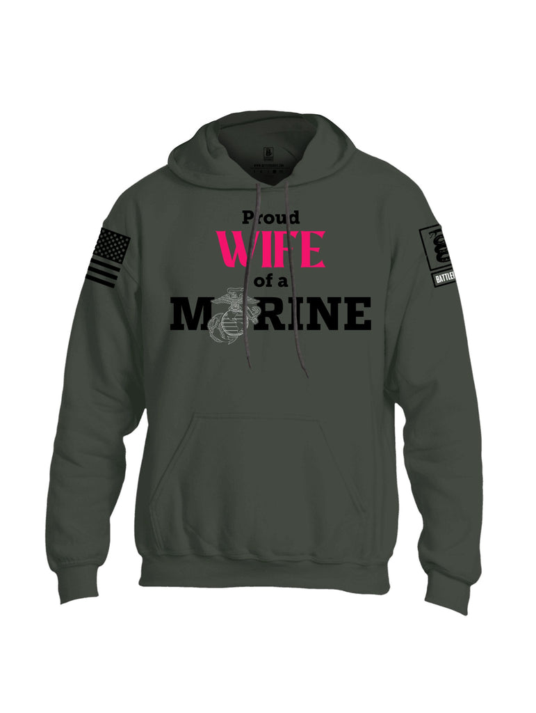 Battleraddle Proud Wife Of A Marine  Black Sleeves Uni Cotton Blended Hoodie With Pockets