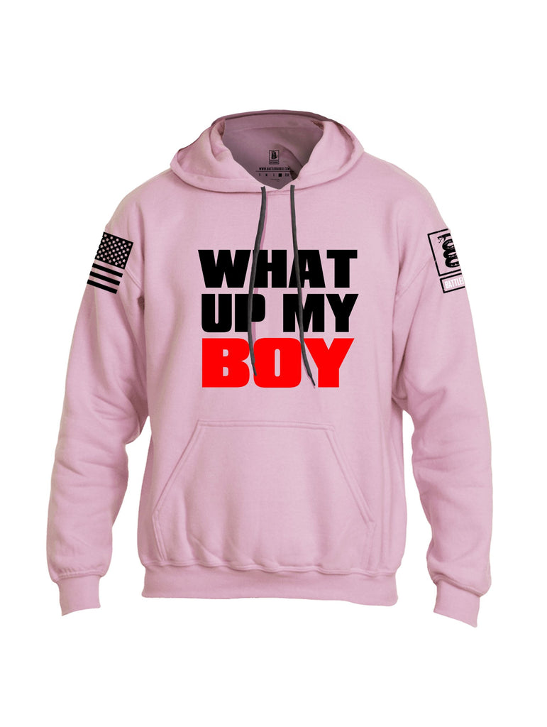 Battleraddle What Up My Boy  Black Sleeves Uni Cotton Blended Hoodie With Pockets