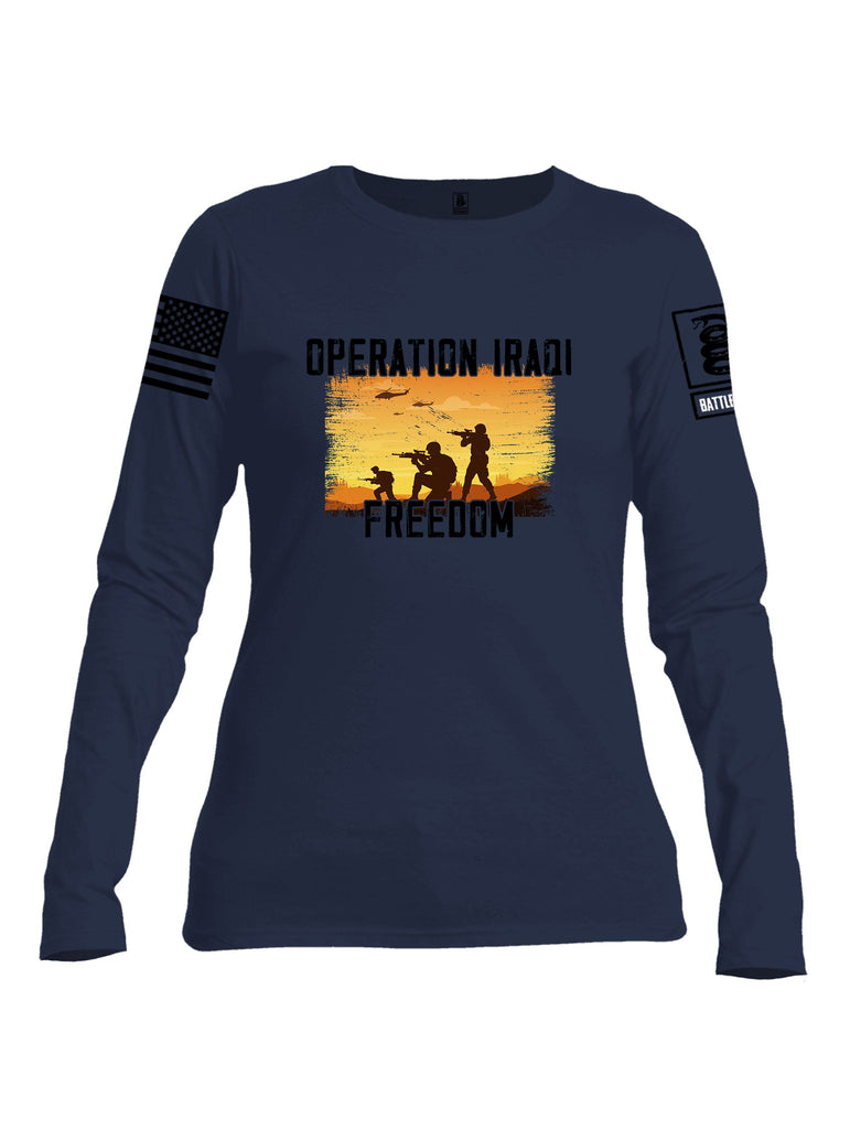 Battleraddle Operation Iraqi Freedom Soldiers Black Sleeves Women Cotton Crew Neck Long Sleeve T Shirt