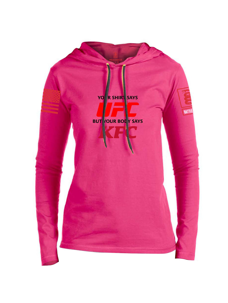 Battleraddle Your Shirt Says Ufc Red Sleeves Women Cotton Thin Cotton Lightweight Hoodie