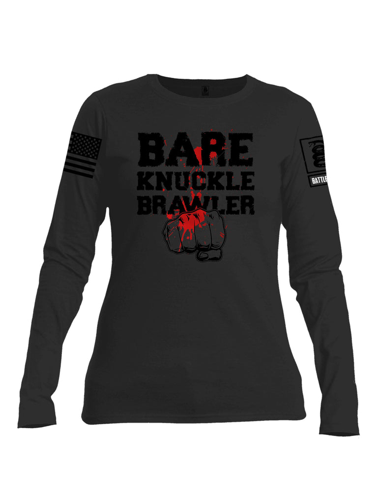 Battleraddle Bare Knuckle Brawler  Black Sleeves Women Cotton Crew Neck Long Sleeve T Shirt